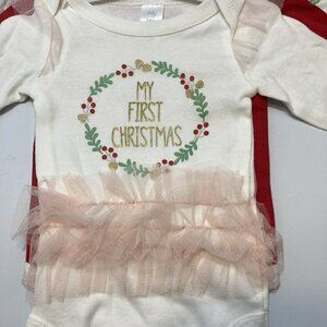 Baby Kiss My First Christmas 3-Piece Cotton Tulle Holly Red One Pieces-3…